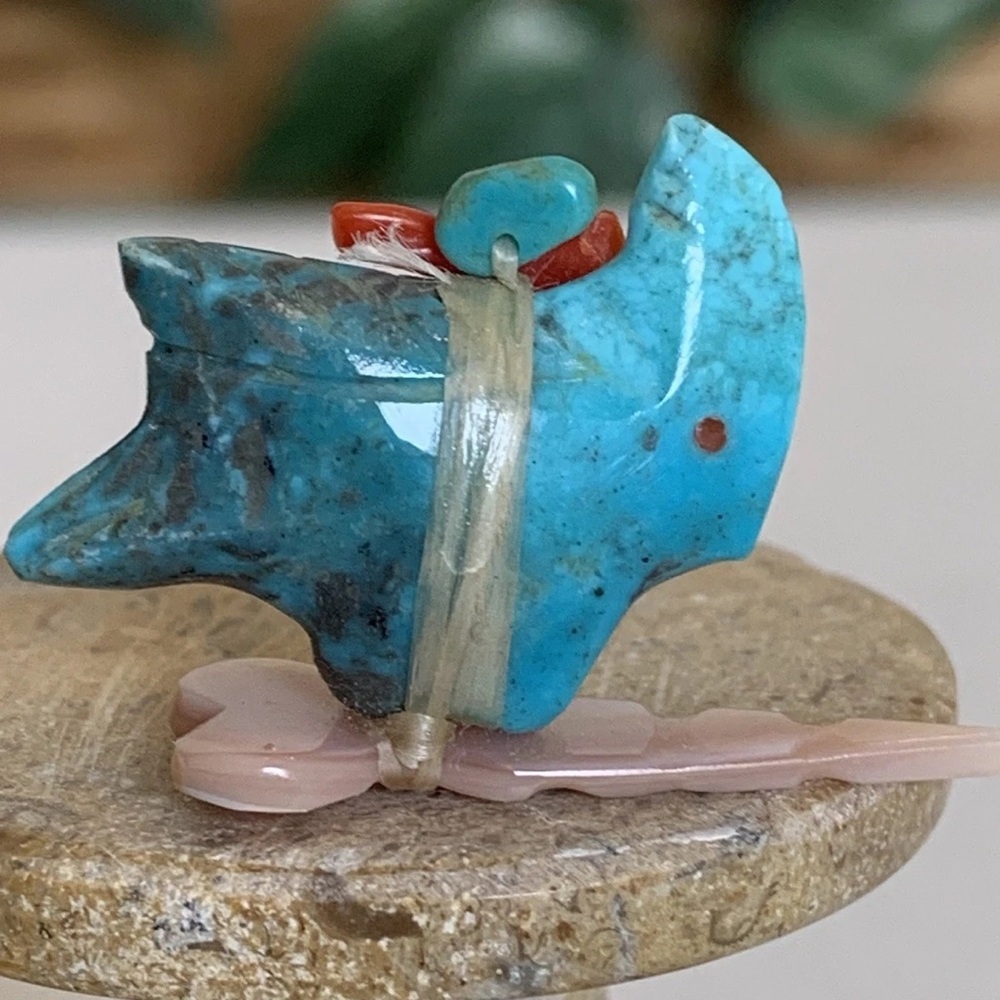 Zuni Old Style Turquoise Eagle Fetish Red Coral Turquoise Bundle Shell Arrowhead